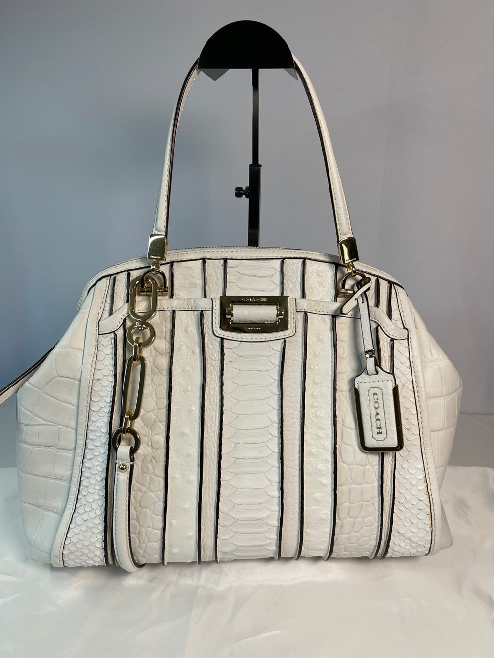 Coach A1420-30103 Madison Mixed Exotic Embossed Leather Satchel Authenticated